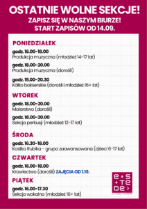 Otwieramy nabory uzupełniające na zajęcia stałe! [ZAPOWIEDŹ]