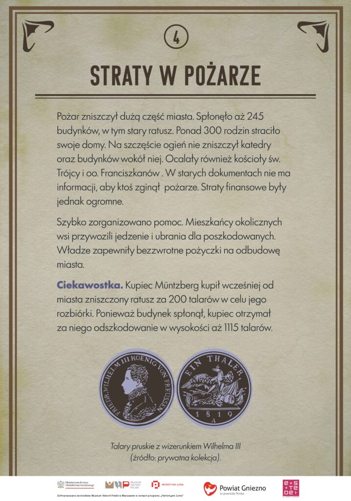 Dwie ilustracje pruskich talarów z 1819 roku. Na lewej monecie widnieje profil króla Prus Wilhelma III. Na prawej znajduje się ozdobna kompozycja z postaciami i napisem „Ein Thaler”, datowana na 1819 rok.